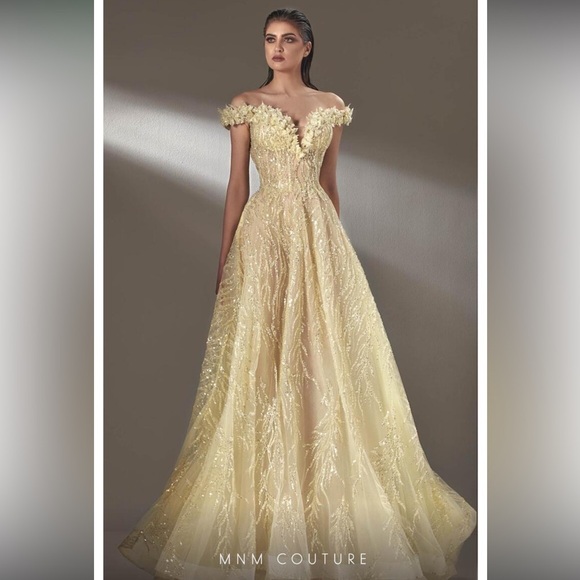 MNM Couture Sparkling Butter Yellow Dress - Picture 1 of 10
